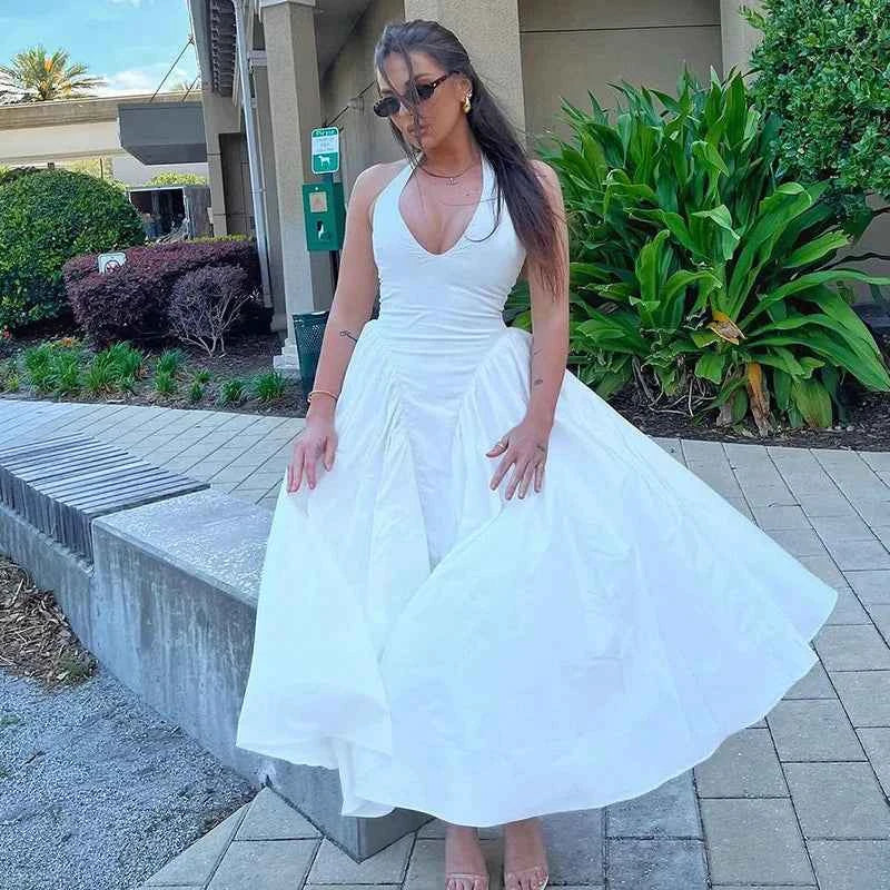 Ladies Summer Evening Party New Fashion Dress Women Sleeveless Backless V-Neck Sexy Birthday  Long Dresses 2025 Woman Streetwear