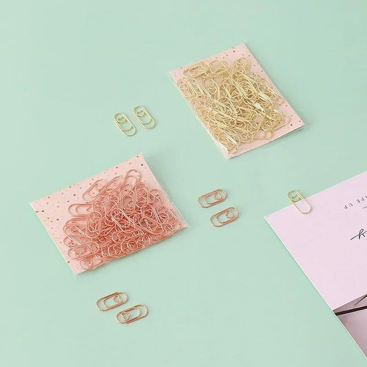 50pcs /bag Mini Heart Gold Rose  Color Clip Bookmark Binder  Office Accessories Paper s Patchwork
