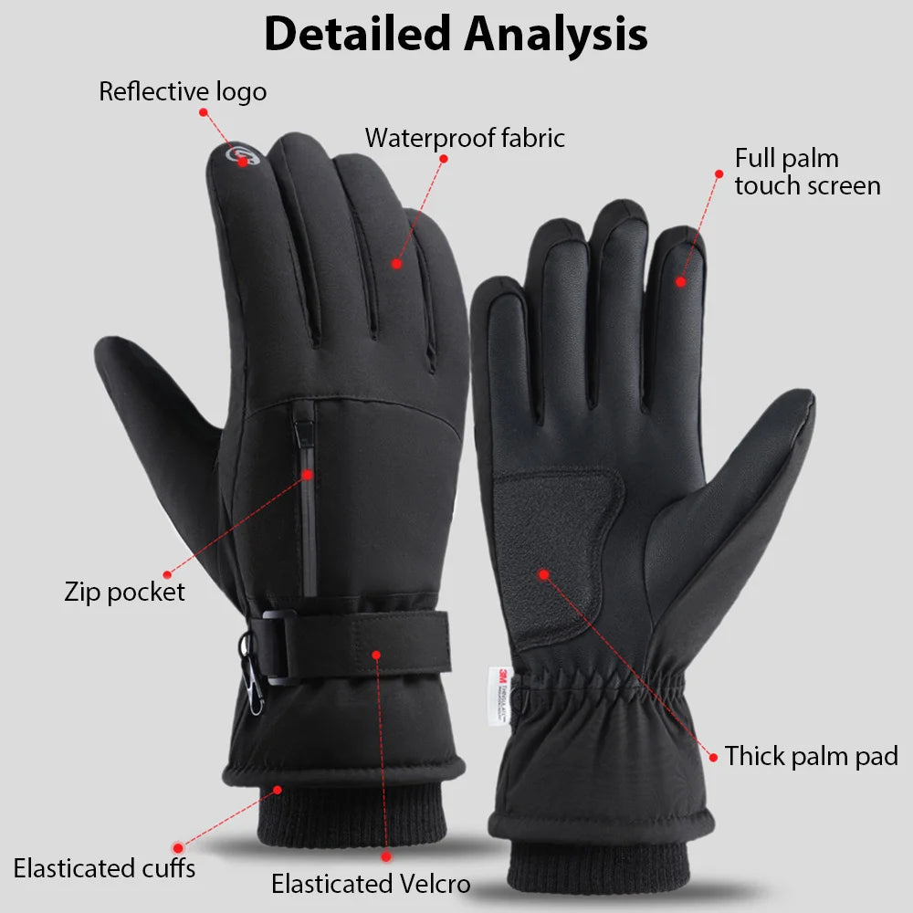 Gants de cyclisme d'hiver imperméables pour homme, sports de plein air, course à pied, moto, ski, écran tactile, polaire, antidérapants, chauds, doigts complets