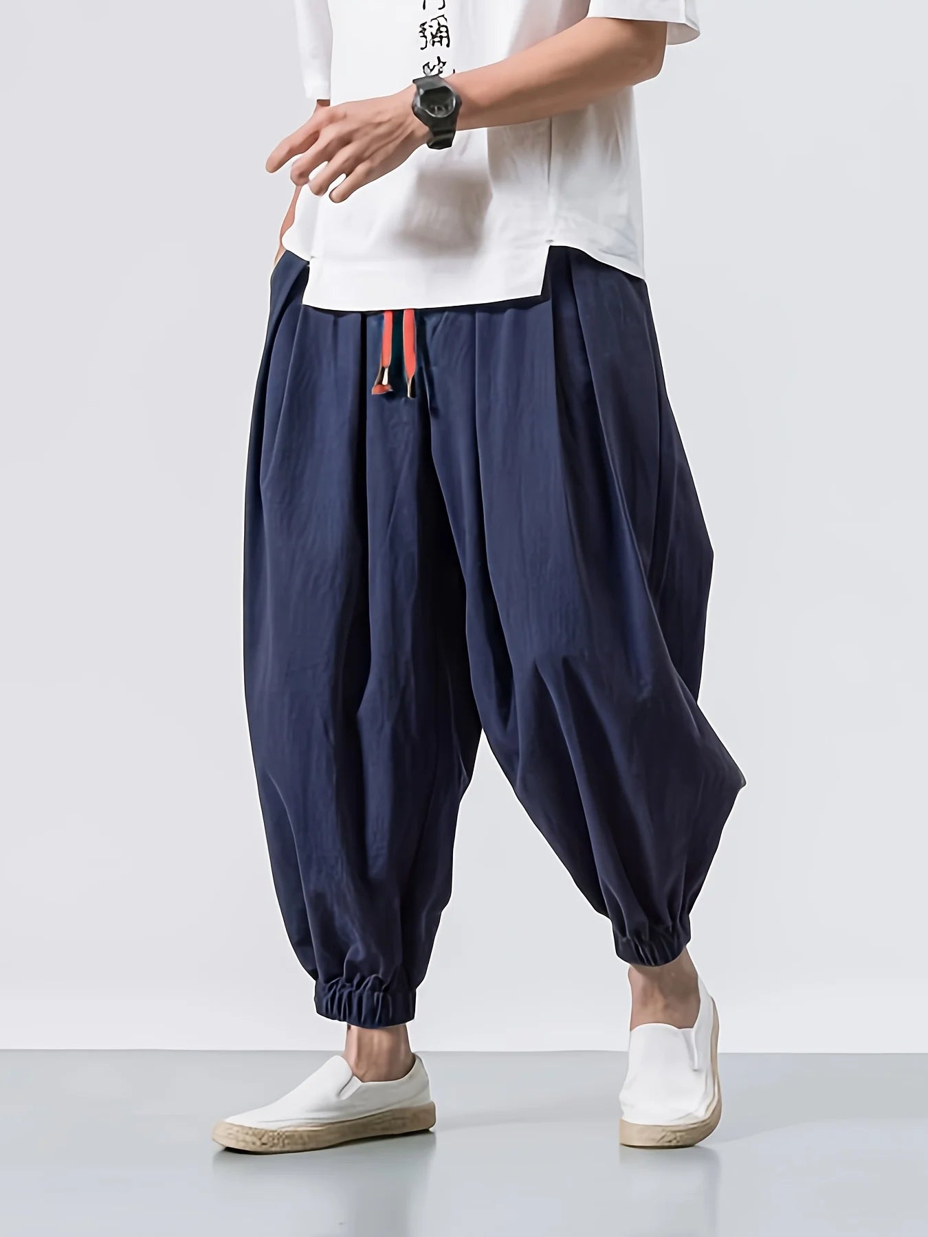 FGKKS Printemps Homme Lâche Sarouel Chinois Lin Surpoids Jogging Haute Qualité Marque Décontracté Pantalon Grande Taille Homme