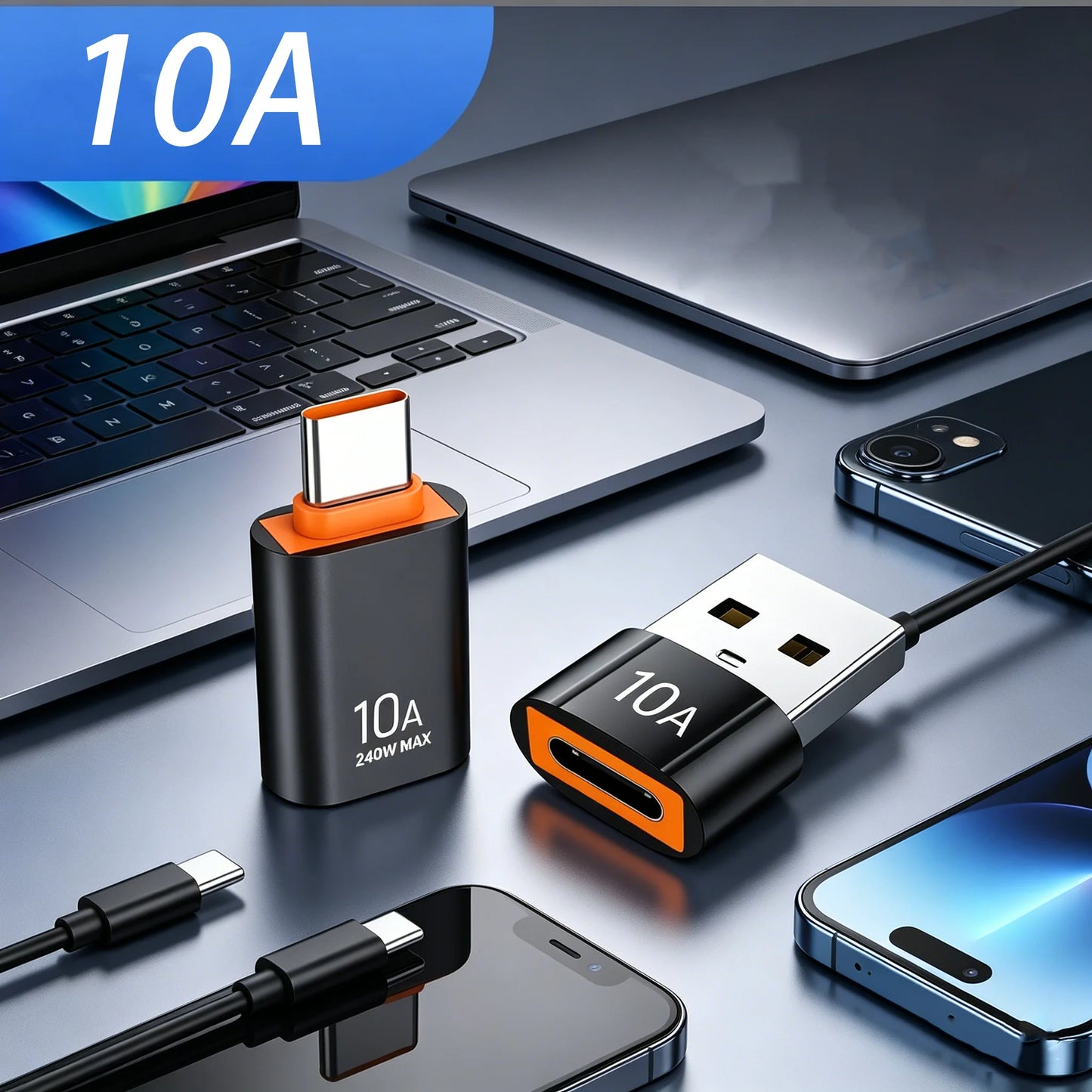 10A USB to Type C Adapter Fast Charging Connector Type C Male to USB Female Converter OTG for Laptop Xiaomi Samsung USB-C otg