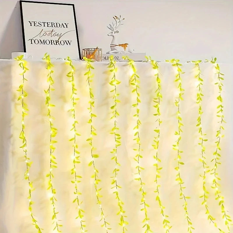 2 M 20 Light Always on Battery Box Willow Curtain Lamp Decorative Light String Imitation Leaf Wrought Iron Basket Copper Wire
