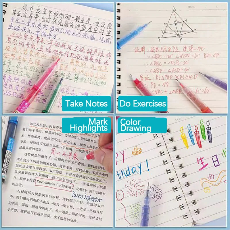 10Pcs High Quality Needle Type Gel Pens Straight Liquid Ballpoint Pen Kawaii Statio nery School Office Supplies Writing colours