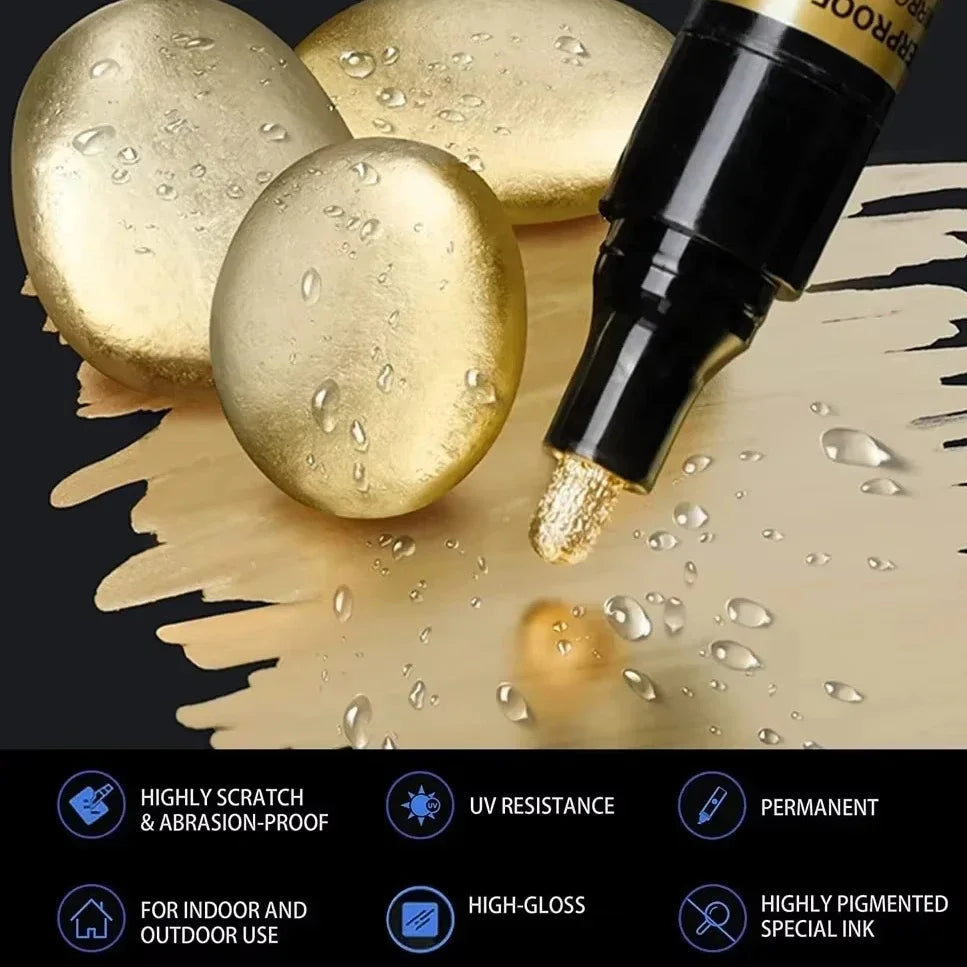 5/1pcs Chrome Pen Marker Mirror Waterproof Paint Repair For Rock Ceramic Glass Metallic Gold/Silver 2mm Nib - Shoppiline