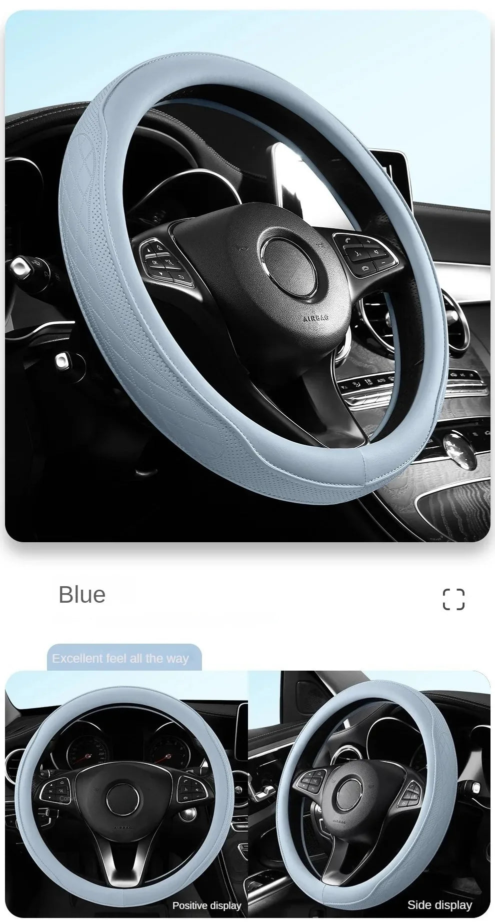 Embossed PU Leather Patchwork Car Steering Wheel Cover, Non-slip, Breathable, Universal 15 Inch (Approx. 38cm)