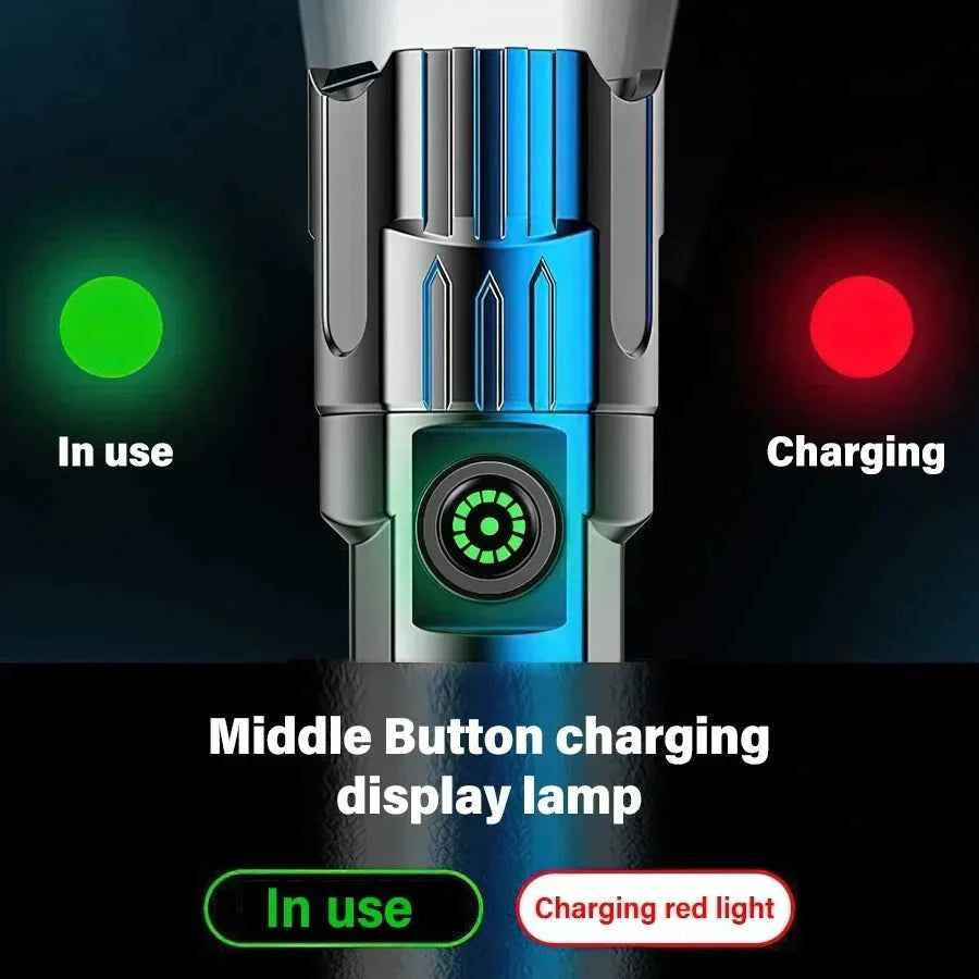 USB Charging Camping Fishing Emergency Zoom Lantern High Strong Power Led Flashlights Tactical Torch with Display Light
