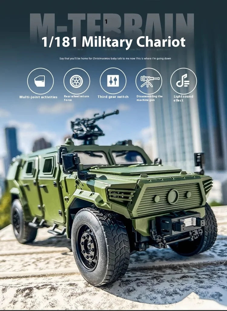 1:18 DongFeng Warrior Militärisches gepanzertes Fahrzeug Off Road ORV SUV Legierung Metall Diecast Modellauto Sound Licht Sammlung Große Geschenke