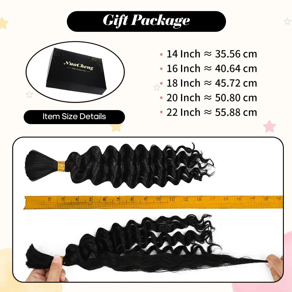 2 paquets de cheveux humains pour tresses bohèmes, 14 pouces 100G 10A, cheveux brésiliens vierges ondulés en vrac pour tresser