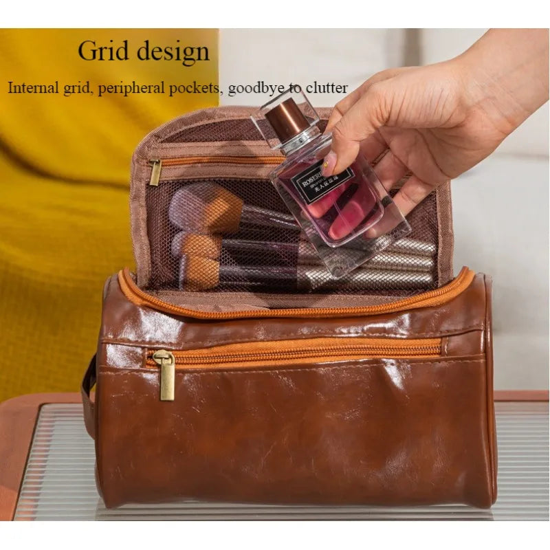 Leather Toiletry Bag for Men Women Dopp Kit Mens Hanging Toiletry Bag Travel Toiletry Bag for Traveling Large Cosmetic Bag for T