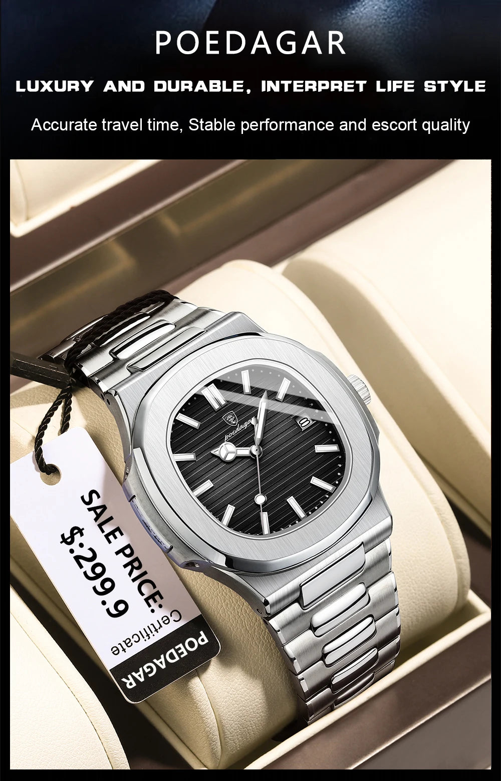 POEDAGAR Top Luxusmarke Herrenuhr Sport Wasserdicht Leuchtend Datum Herrenarmbanduhr Quadratisches Zifferblatt Quarz Herrenuhren Hohe Qualität