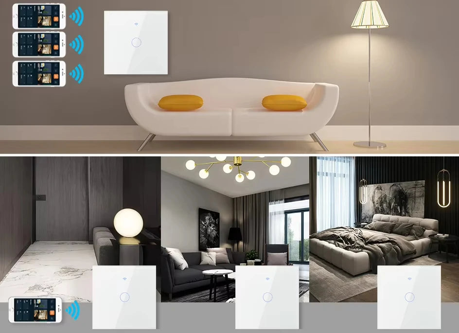 EU WiFi RF 433mhz Smart Wireless Touch Wall Light 1/2/3/4 Gang with Switch Button 220V with no Neutral EU Tuya Alexa Google - Shoppiline