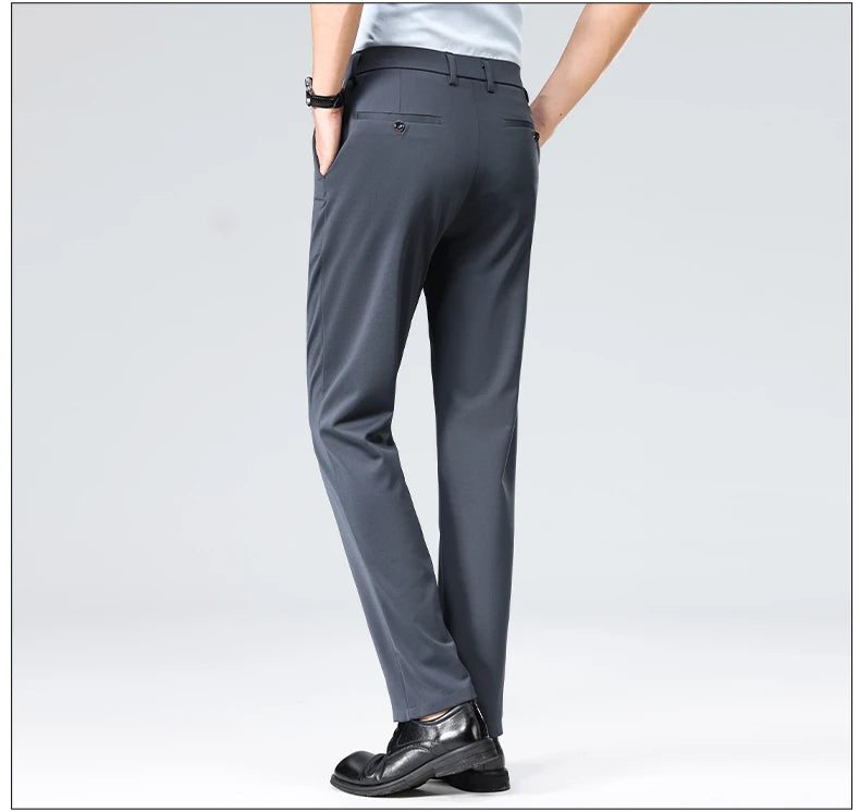 Mens Summer Stretch Straight Leg Business Dress Pants Breathable High Drape Trousers for Business Events