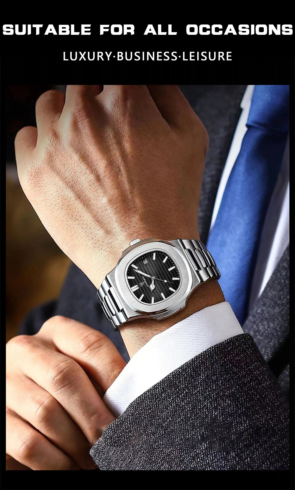 POEDAGAR Top Luxusmarke Herrenuhr Sport Wasserdicht Leuchtend Datum Herrenarmbanduhr Quadratisches Zifferblatt Quarz Herrenuhren Hohe Qualität