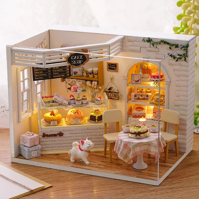 Kitten Mini Doll House 3D Puzzle Assembly Model Building Kit Creative Room Bedroom Decoration With Furniture Wooden Crafts Gifts - Shoppiline