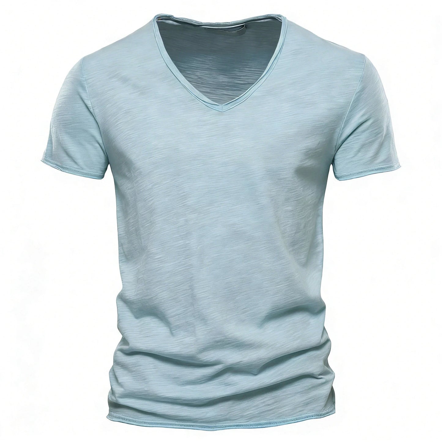 AIOPESON100% Cotton Men T-shirt V-neck Fashion Design Slim Fit Soild T-shirts Male Tops Tees Short Sleeve T Shirt O-neck For Men