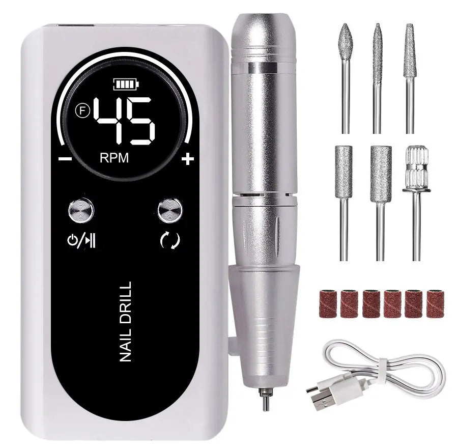 45000RPM Rechargeable Nail Drill Machine with LCD Low Noise Professional Nail Polish Sander Nails Accessories Set