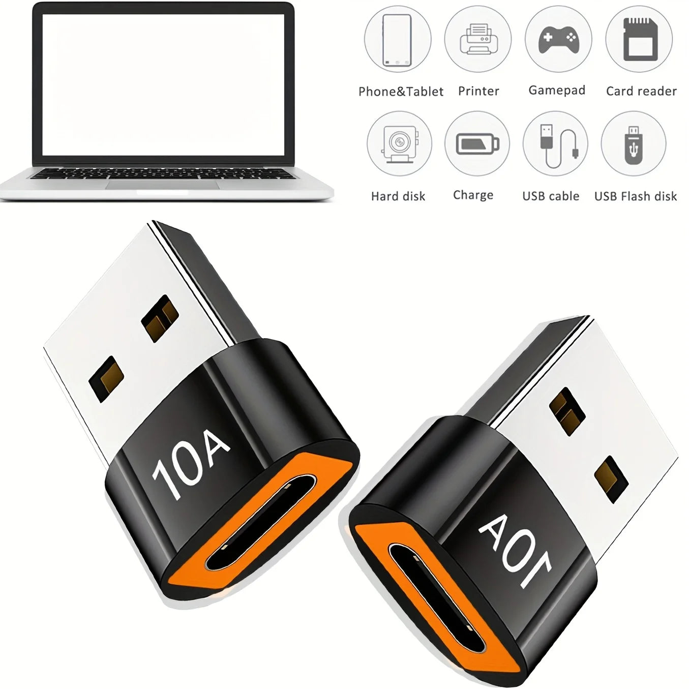 10A USB to Type C Adapter Fast Charging Connector Type C Male to USB Female Converter OTG for Laptop Xiaomi Samsung USB-C otg