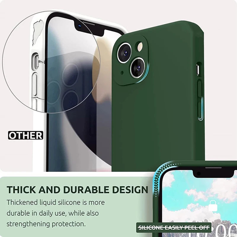 Original Square Liquid Silicone Phone Case For iPhone 11 12 13 14 15 Pro Mini XS Max X XR 15 Plus Lens Protection Cover Coque