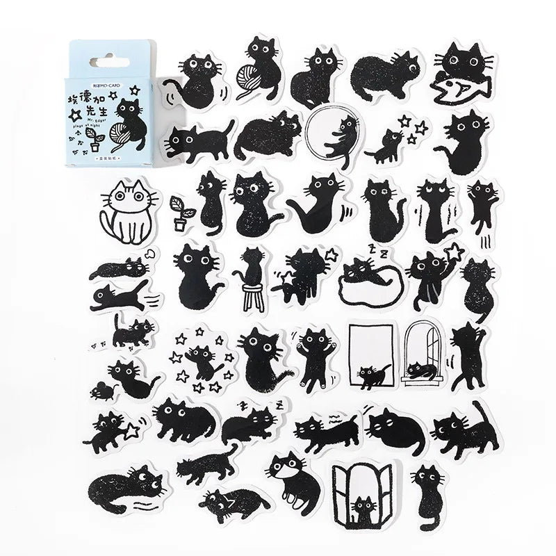 45 autocollants / boîte Autocollants pour carnet Chaton en boîte Dessin animé mignon Autocollants décoratifs pour album photo Manuel de croissance DIY