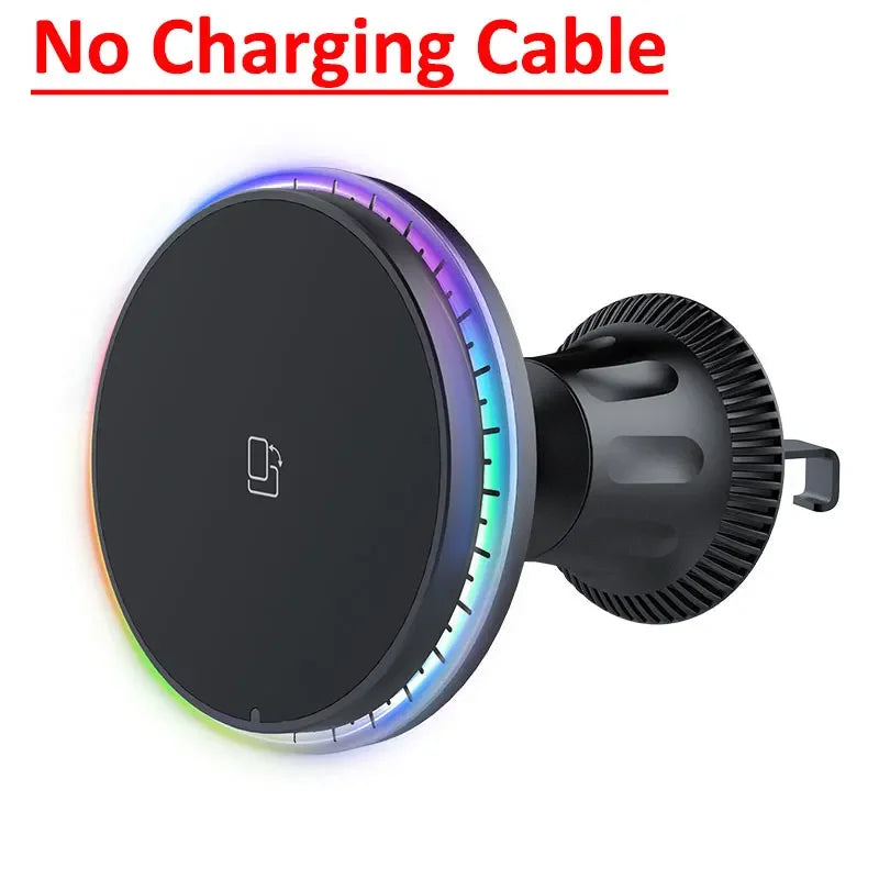 Magnetic Car Wireless Charger RGB For iPhone12 13 14 15 16 17 Pro Max Macsafe Car Phone Holder Stand Mount Fast Charging Station - Shoppiline