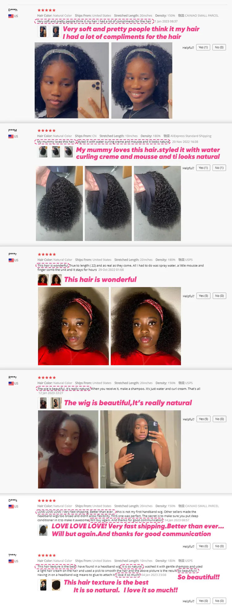 Afro Kinky Curly Echthaar Stirnband Perücke für schwarze Frauen 180% Dichte Brasilianisches Remy Voll maschinell hergestellt 100% Echthaar YARRA