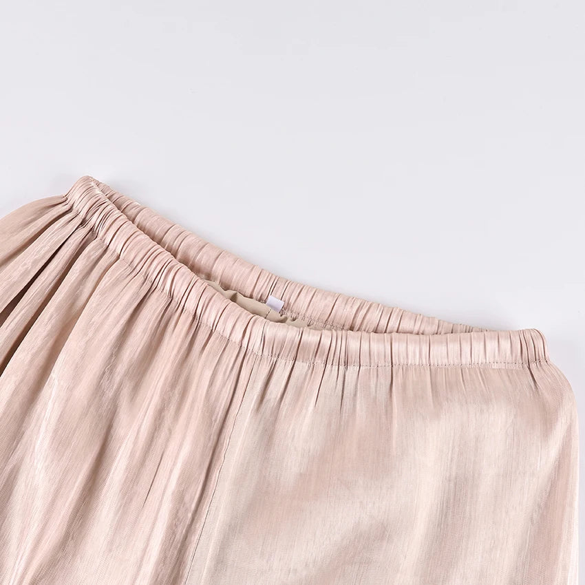 Linad Elegant Pink Crepe Loose Bloomers For Woman Street Chic Pleated Trousers Female Autumn Vintage High Waist Long Pants 2025