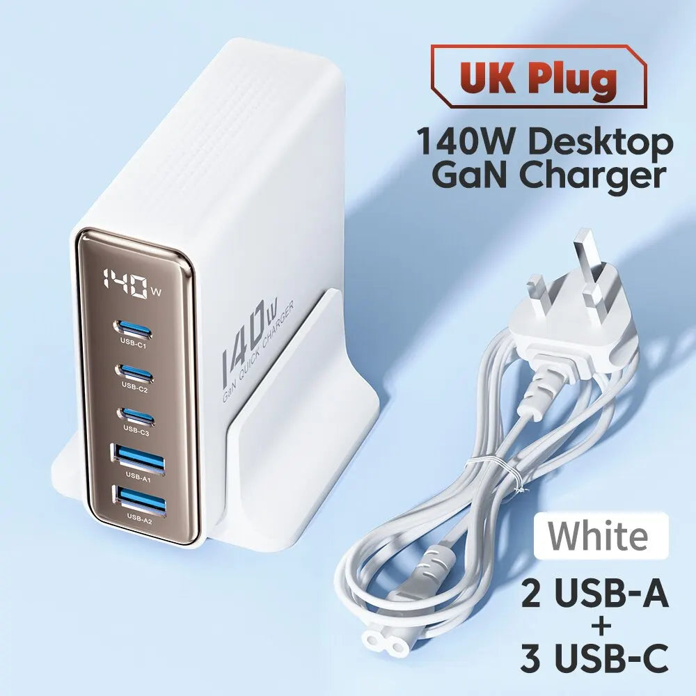Toocki 140W GaN USB Charger 5in1 Desktop Fast Charge USB Type C Charger LED Display Charger For iPhone Xiaomi Smartphone Laptop - Shoppiline