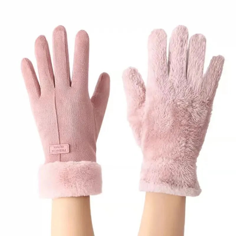 New Fashion Gloves Autumn Winter Cute Furry Warm Mitts Full Finger Mittens Women Outdoor Sport Female Gloves Screen