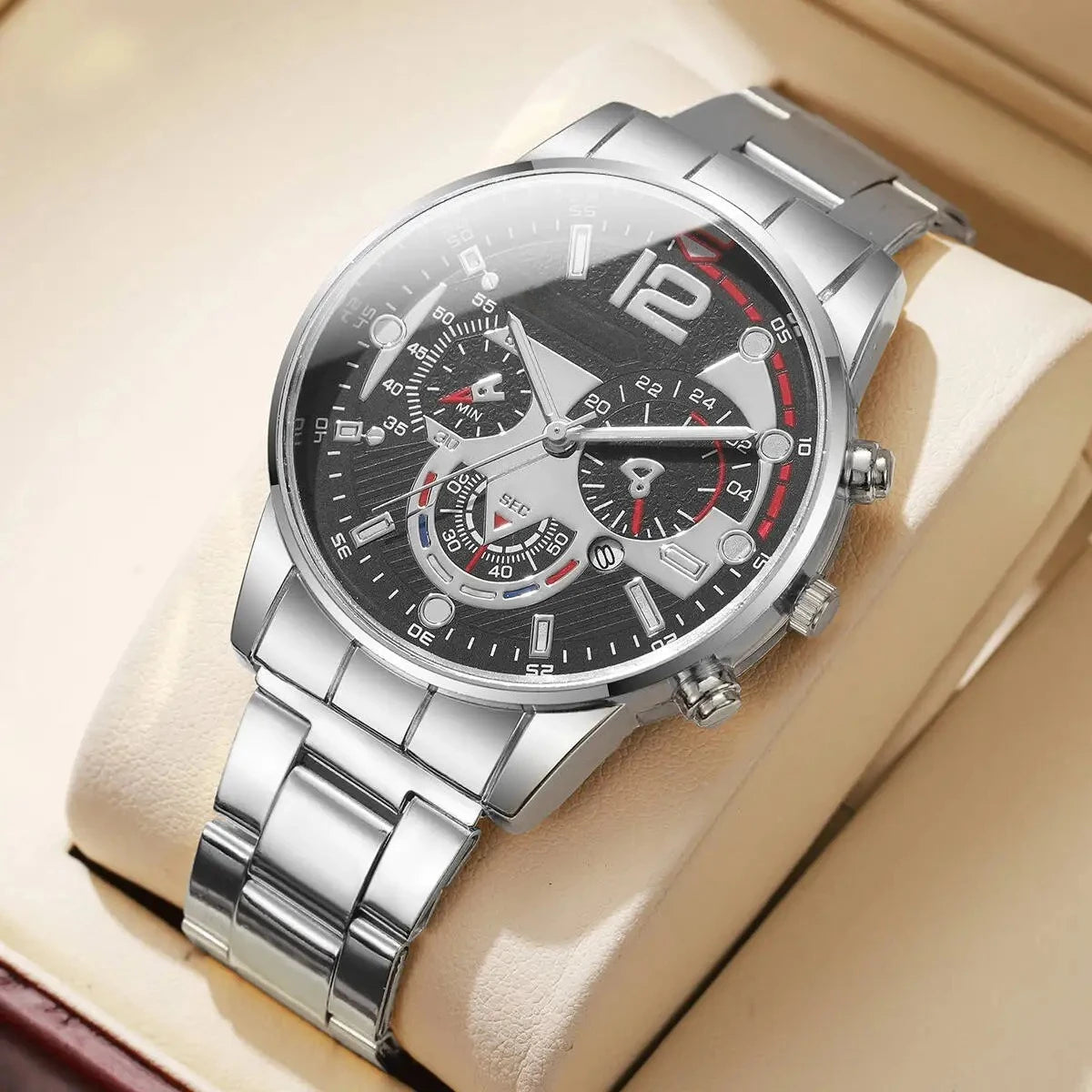 Fashion Decorative Three-eyes Dial Men Business Watches Luxury Quartz Wristwatches with Calendar Clock Reloj Hombre（Without Box）
