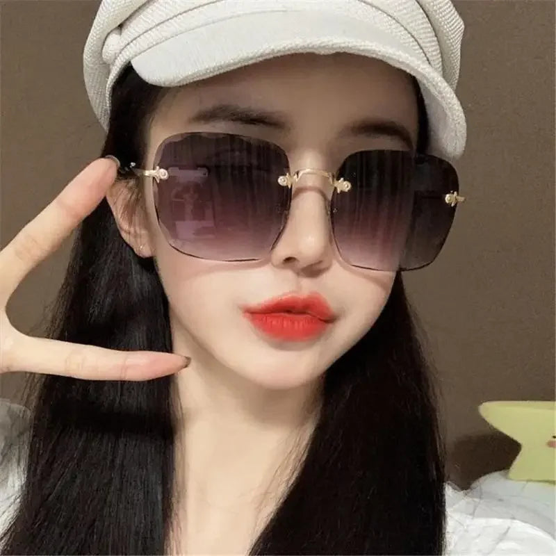 Frameless Sunglasses Y2K Gradient Fashion Korean Hip Pop Anti Ultraviolet Elegant Luxury Outdoor Travel Eyewear Women Unisex