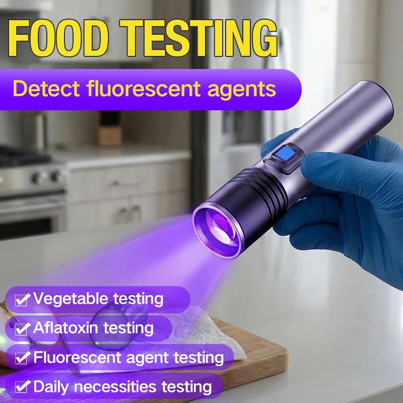 USB Rechargeable UV Flashlight For Pet Urine Detection Resin Cured 395nm UV Flashlight Black Light Zoom