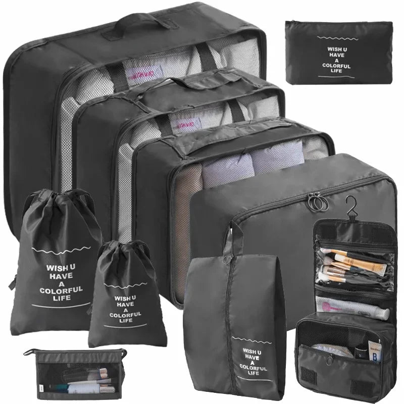 10/7-teiliges Set Reise-Organizer Aufbewahrungstaschen Koffer Packwürfel Tragbarer Kleiderschrank Gepäck Kleidung Schuhtasche Faltbar