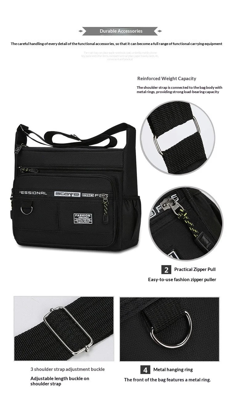 Design Oxford Shoulder Bag Large Capacity Men's Casual Multi-layer Pocket Fashion Single Shoulder Crossbody Luxury Messenger Bag