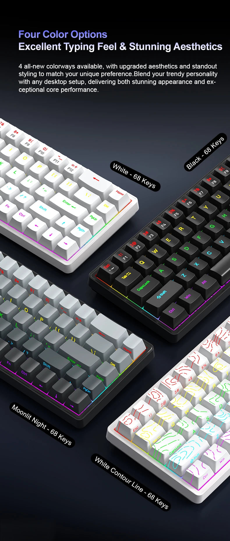 APAYADO A68 Wired Mechanical Keyboard RGB Backlight,Fully Hot-Swappable Keys,ABS Keycaps,68-Key Keyboard for Gaming/Office Use