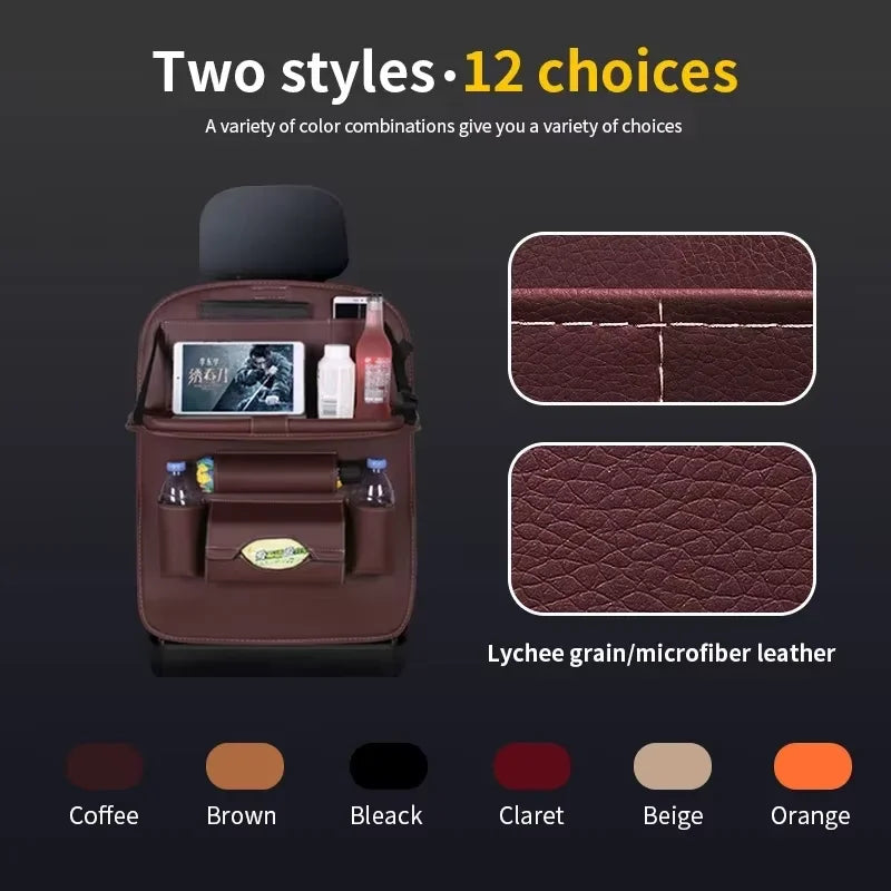 Car Back Seat Organizer Storage Bag with Foldable Table Tray Tablet Holder Tissue Box
