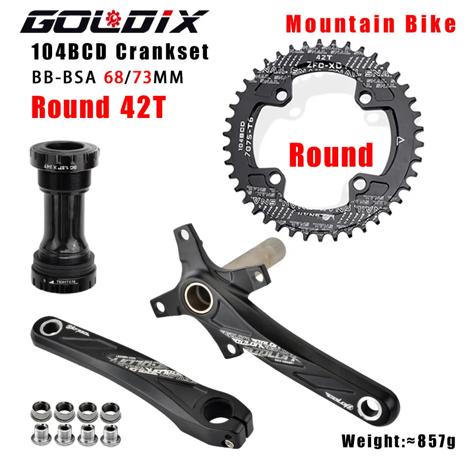 GOLDIX Bicycle Crank Chainring 104BCD MTB Bike Crank Aluminum Alloy with Bottom 170mm Crank Black 32T 34T 36T 38T Plate