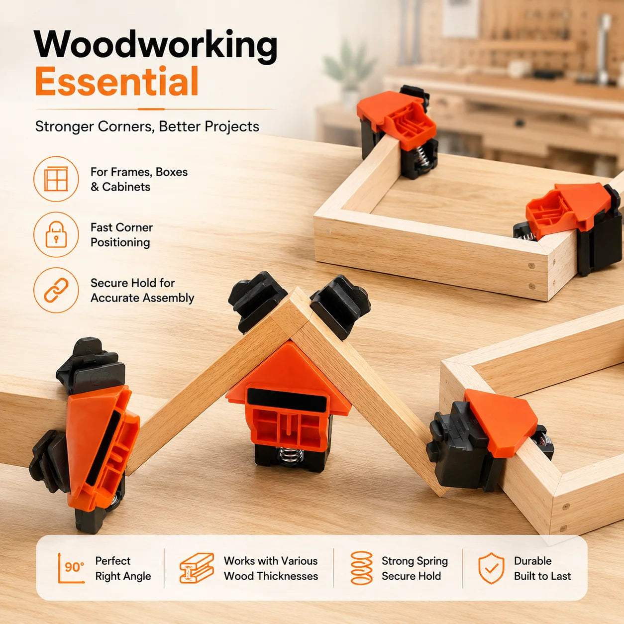 Right Angle Clamp, 90 Degree Corner Clamp, Picture Frame Glass Holder, DIY Woodworking Hand Tool for Furniture Fixing