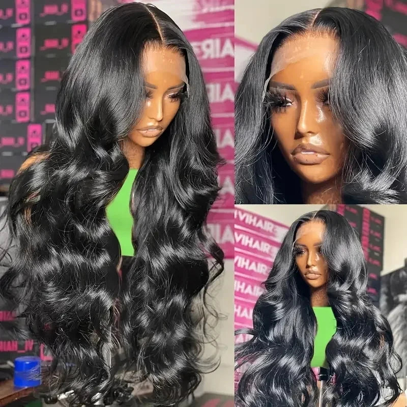 Pre Plucked Brazilian Human Hair Wigs 13x4 HD Transparent Lace Front Wig 180% Density Natural Black Lace Frontal Wig for Women