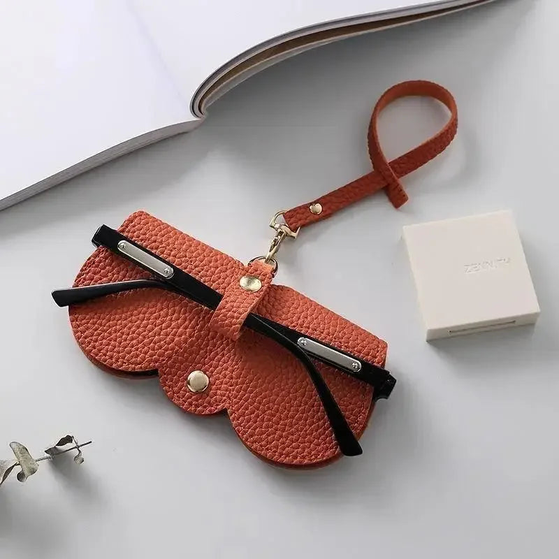 Litchi Embossed PU Leather Glasses Case Cute Hanging Eyewear Holder for Sunglasses Reading Glasses Portable Travel Storage Bag
