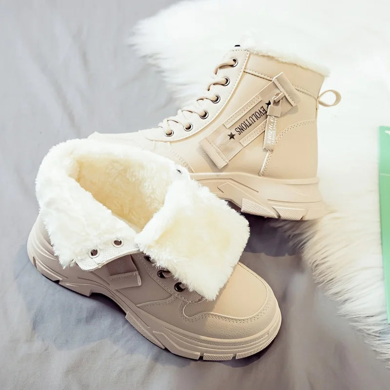 Bottines pour femme, bottes courtes, bottes d'hiver avec doublure épaisse et isolation, élégantes et polyvalentes, bottes d'hiver à semelle épaisse
