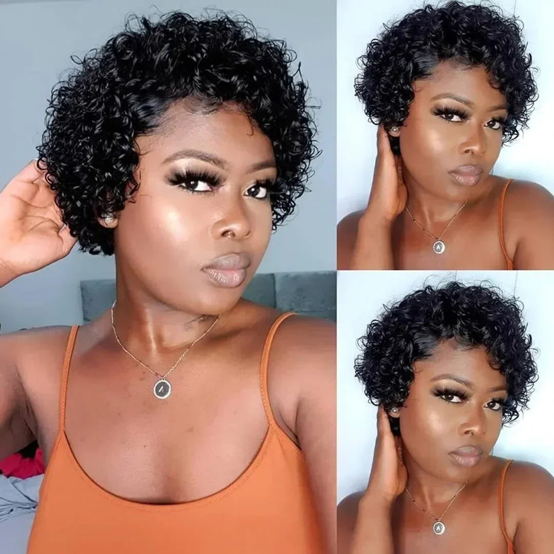 Brazilian Human Hair Wig For Black Women Afro Curly Pixie Bob Short Preplucked Hairline 13X1 Hd Lace Front Bob Water Wave Wig