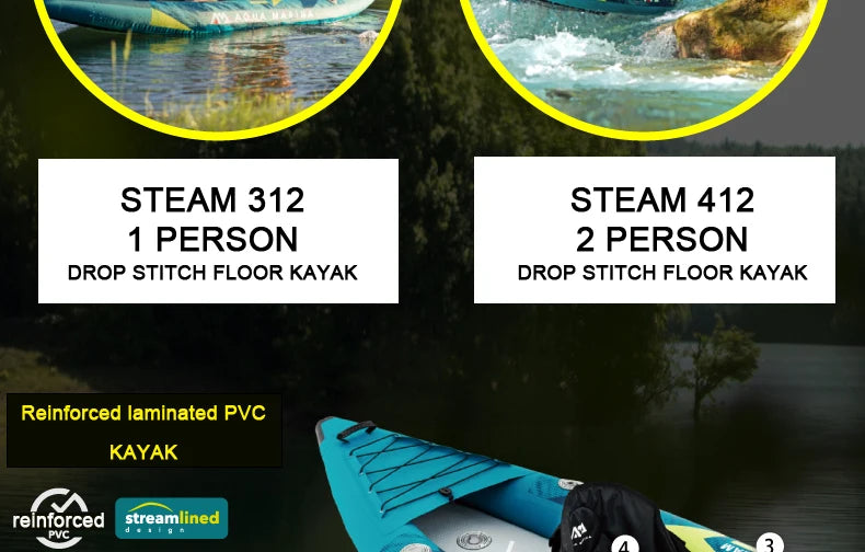 AQUA MARINA STEAM inflatable Kayak Boat 10'3"/13'6"  Drifting Inflatable Paddle Board Canoeing 1 2 Person Raft Rubber Boat PVC