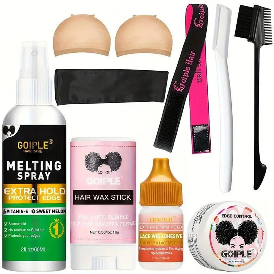 GOIPLE Anfänger Lace Wig Stylingprodukte Lang anhaltender Finishing Wachs Stick und Edge Control Gel Perückenkleber Kleinformat Set