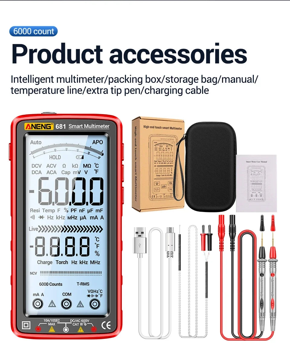ANENG 681 Non-contact Voltage Tester AC/DC Rechargable Digital Professional MultimeterVoltage Meter LCD Screen Current Tester - Shoppiline