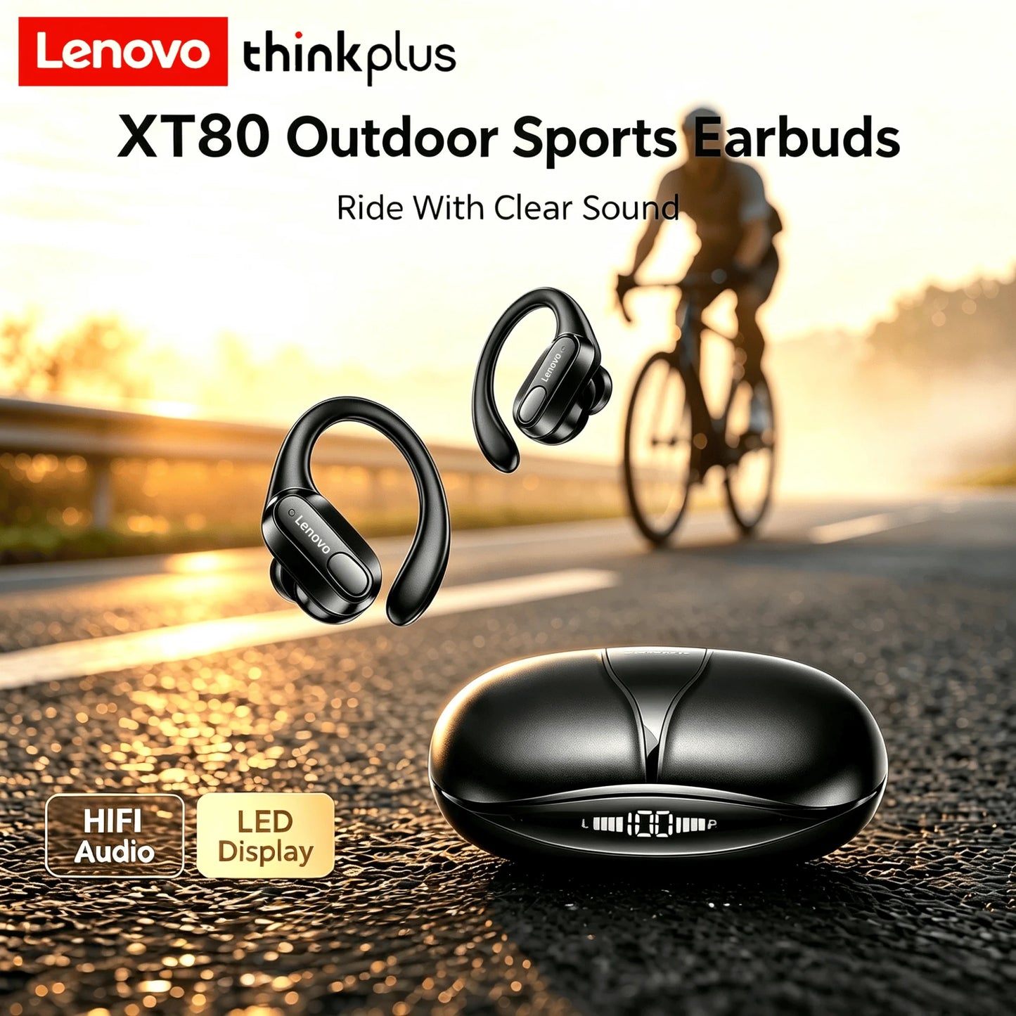 Original Lenovo XT80 Sports Wireless Earphones with Mics, LED Power Display,Hifi Stereo Sound Bluetooth 5.3 TWS HeadphHeadphones