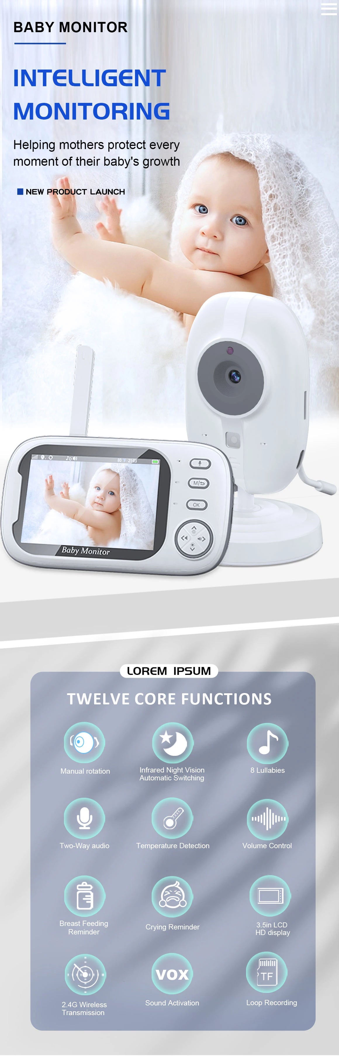 Cdycam New 3.5 inch Wireless Video Baby Monitor Night Vision Temperature Monitoring 2 Way Audio Talk Baby Nanny Security Camera - Shoppiline