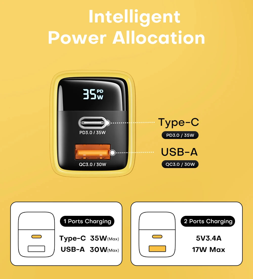 ASOMETECH 35W GaN Charger LED Display QC3.0 30W 25W PD PPS Quick Charge USB Type C Charger For iPhone 14 Pro Samsung S23 Xiaomi - Shoppiline