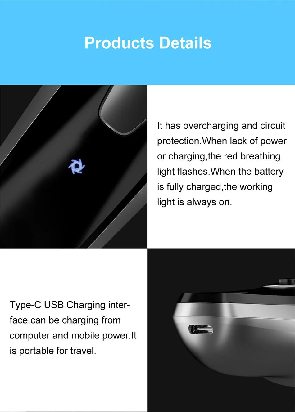 ENCHEN Blackstone Electrical Rotary Shaver for Men 3D Floating Blade Washable Type-C USB Rechargeable Shaving Beard Machine