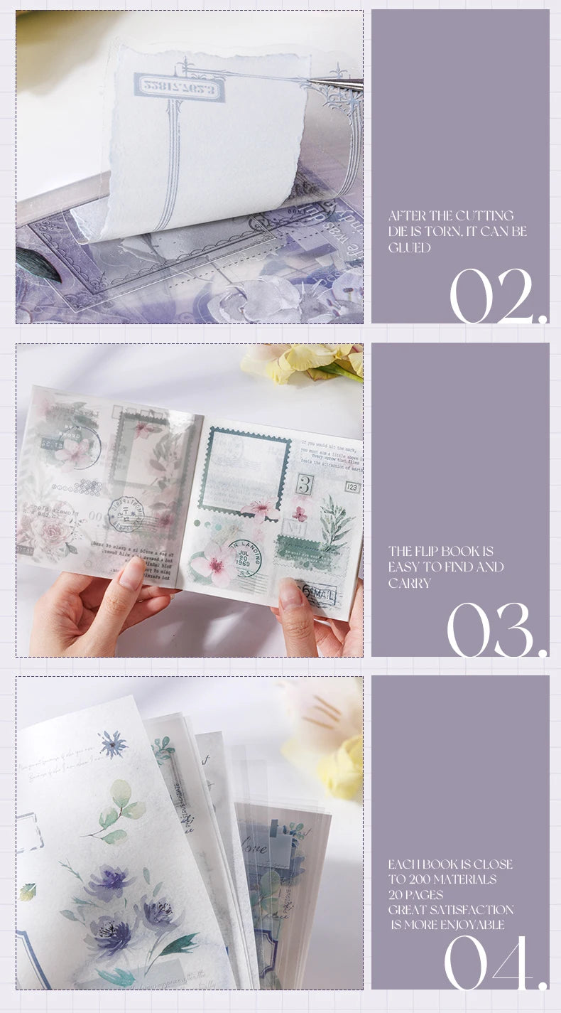 4Style 20pcs/book INS Floral Sticker Book Four Seasons Theme Cutting Scrapbook Dual-material Handbook DIY Decorative Stickers