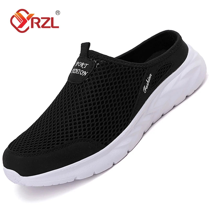 YRZL Mens Half Slippers Summer Breathable Mesh Mens Shoes Outdoor Casual Walking Shoes Large Flat Light Mesh Slippers Sandals - Shoppiline